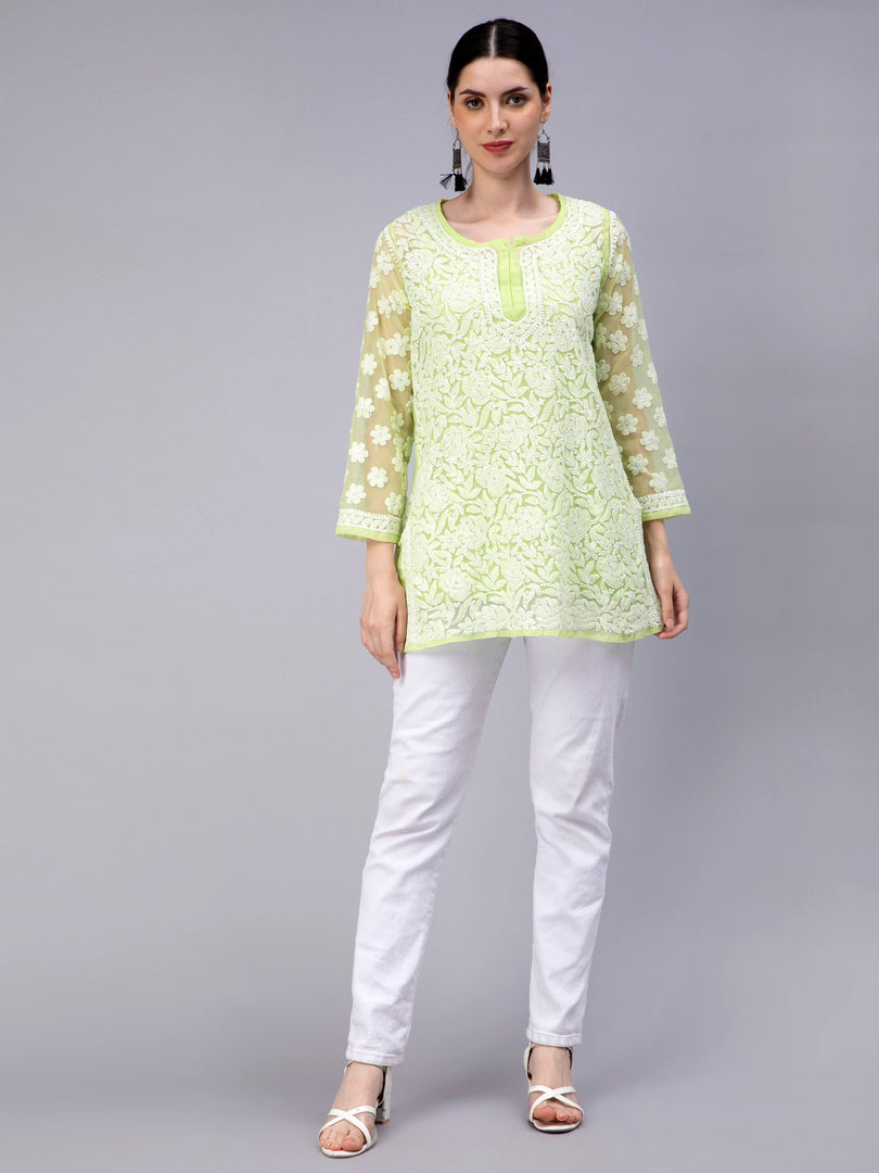 Seva Chikan Hand Embroidered Georgette Lucknowi Chikan Top With Slip