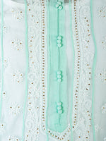 Load image into Gallery viewer, Seva Chikan Hand Embroidered Turquoise Georgette Lucknowi Chikankari Anarkali With Mukaish Work-SCL1771