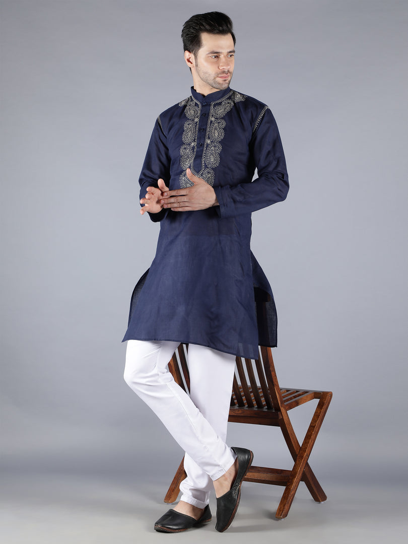 Seva Chikan Hand Embroidered  Lucknowi Chikan Mens Kurta