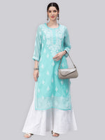 Load image into Gallery viewer, Seva Chikan Hand Embroidered Georgette Chikankari Kurta With Matching Slip