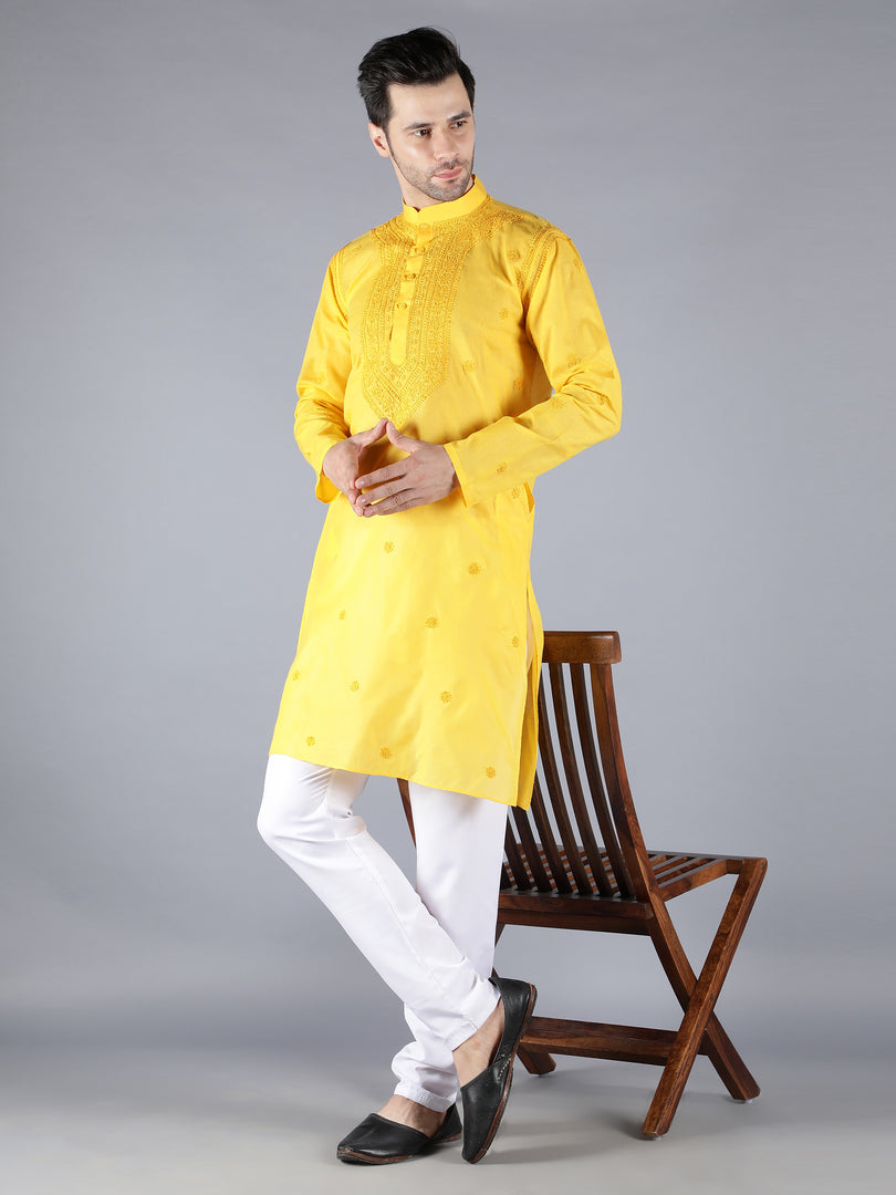Seva Chikan Hand Embroidered Cotton Lucknowi Chikan Mens Stitched Kurta