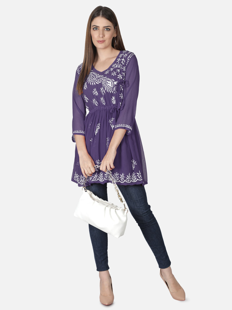 Seva Chikan Hand Embroidered Georgette Lucknowi Chikan Top