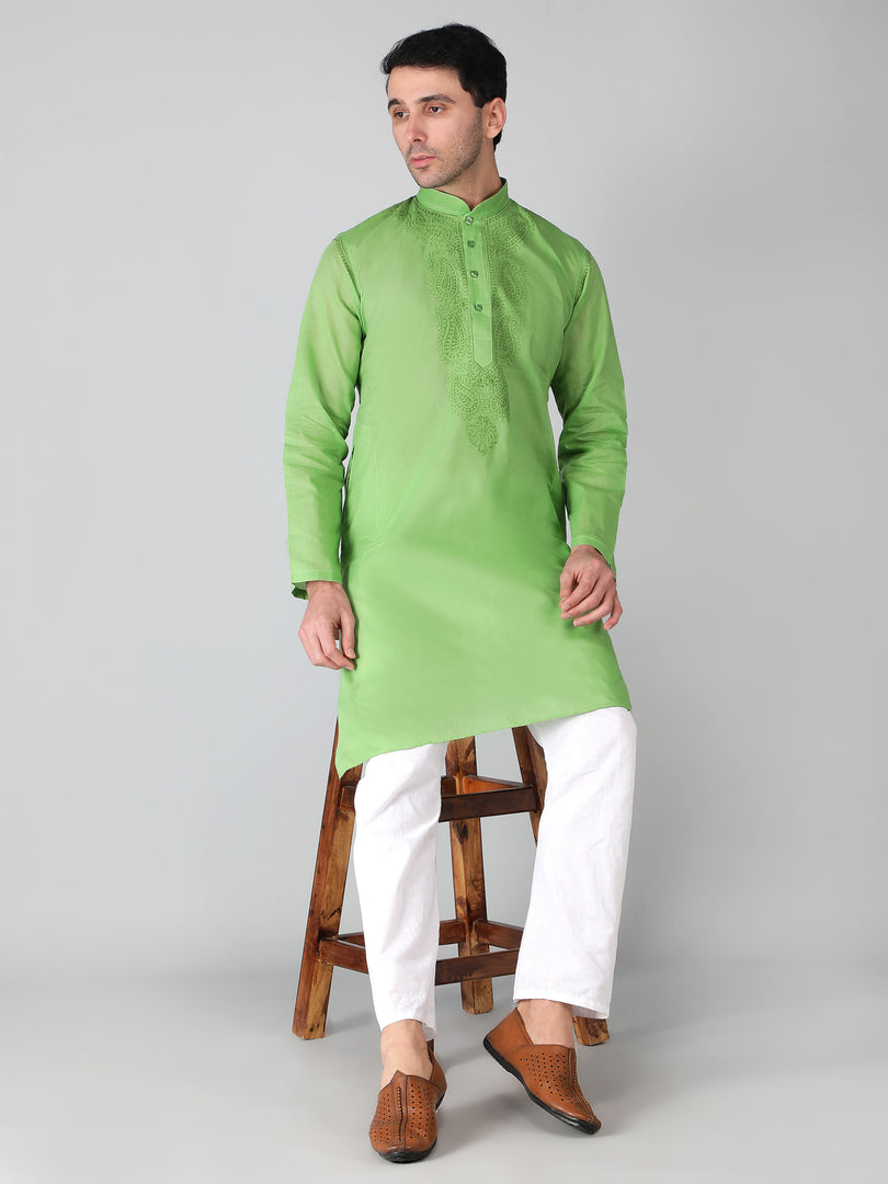 Seva Chikan Hand Embroidered Lucknowi Chikan Mens Kurta