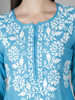 Load image into Gallery viewer, Seva Chikan Hand Embroidered Firozi Blue Modal Cotton Lucknowi Chikankari Kurta-SCL4345