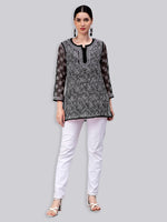 Load image into Gallery viewer, Seva Chikan Hand Embroidered Lucknowi Chikankari Black Georgette Short Top With Cotton Slip SCL9082