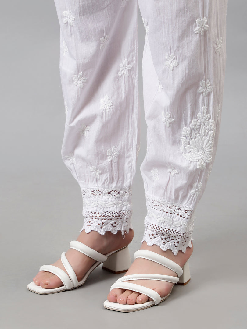 Seva Chikan Hand Embroidered Lucknowi Chikankari White Cotton Afghani Salwar SCL11031