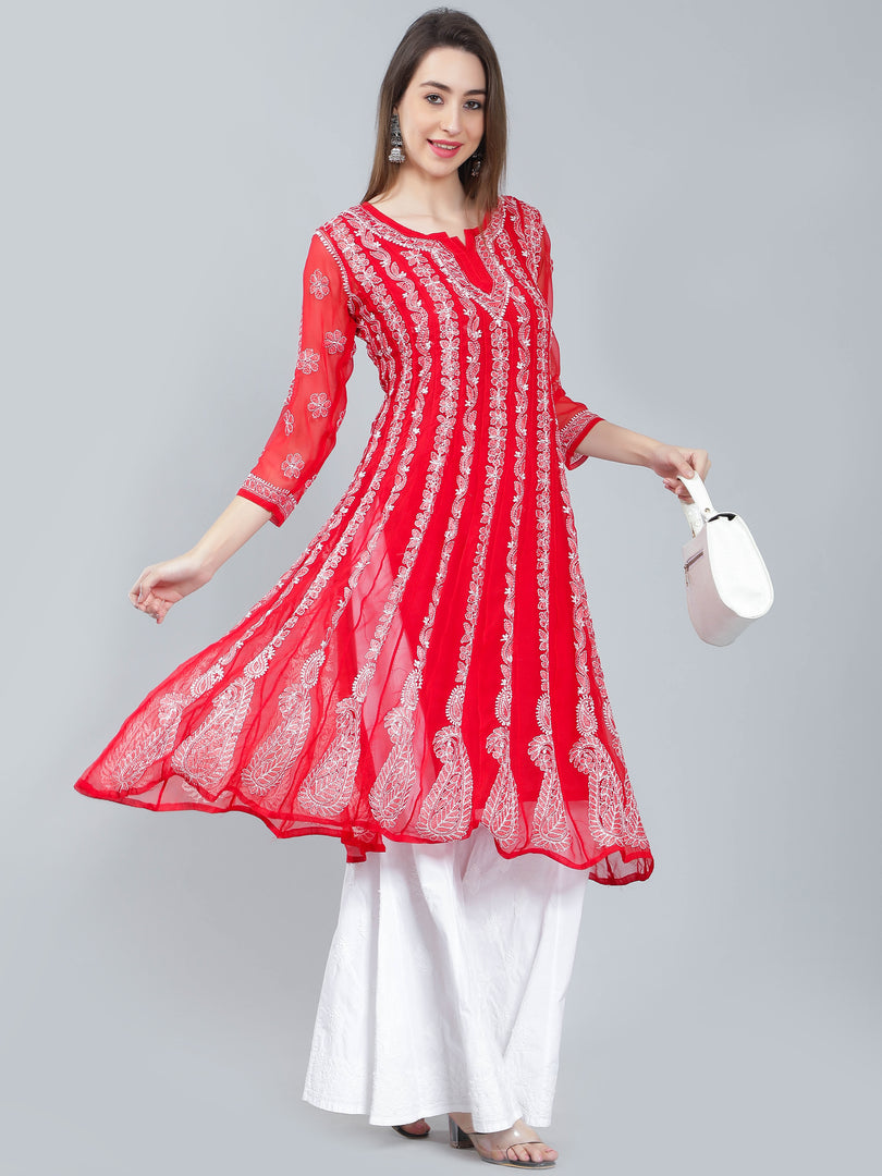 Seva Chikan Hand Embroidered Georgette Lucknowi Chikankari Anarkali