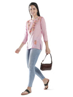 Load image into Gallery viewer, Seva Chikan Hand Embroidered Cotton Lucknowi Chikan Short Top