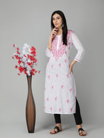 Load image into Gallery viewer, Seva Chikan Hand Embroidered White Cotton Lucknowi Chikankari Kurta