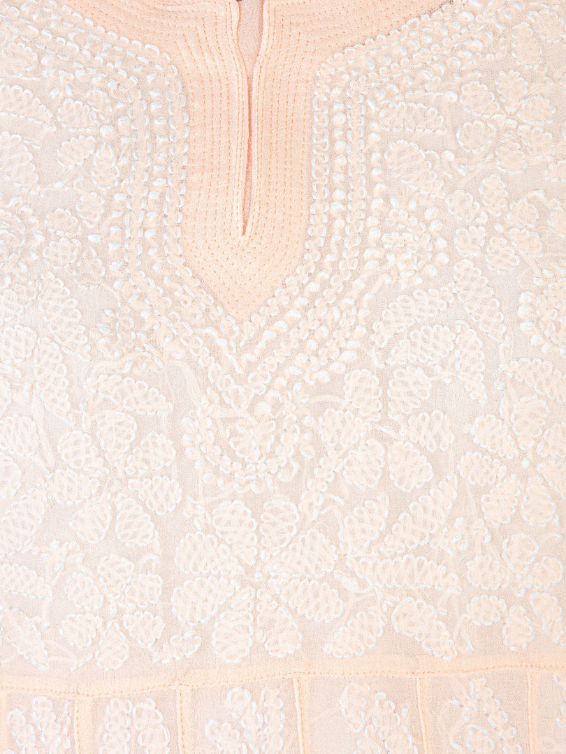 Seva Chikan Hand Embroidered Light Peach Georgette Lucknowi Chikankari Anarkali-SCL1254