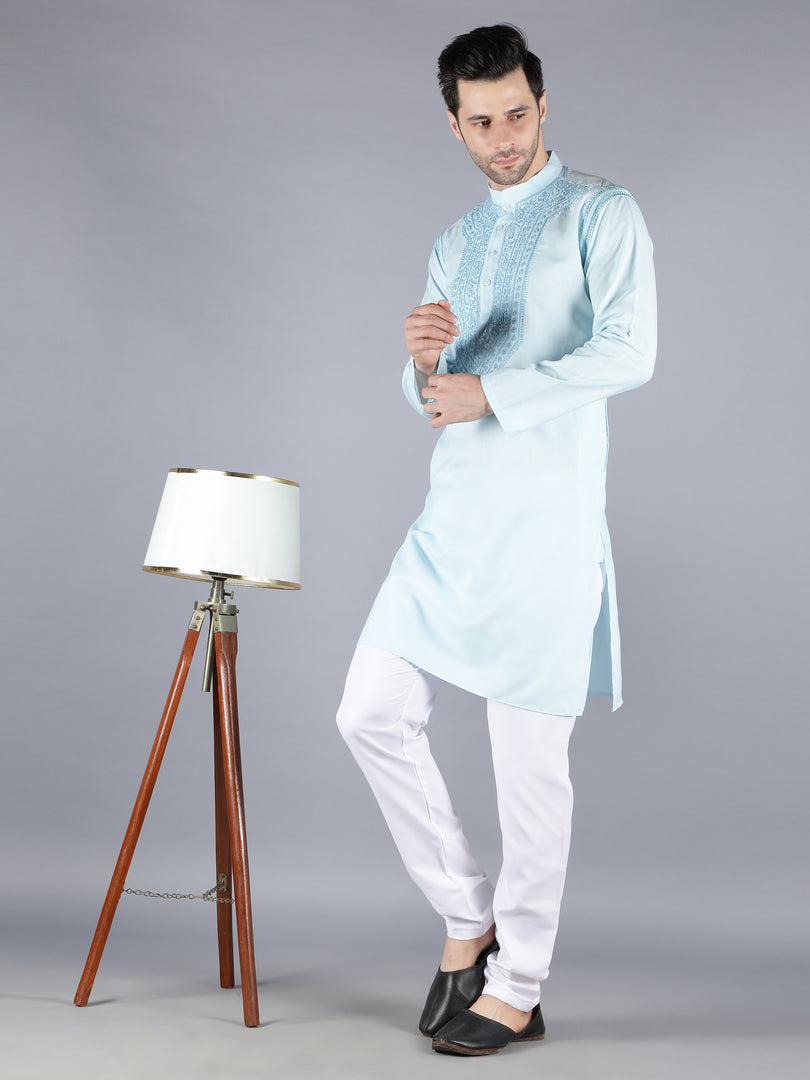 Seva Chikan Hand Embroidered Cotton Lucknowi Chikan Mens Kurta