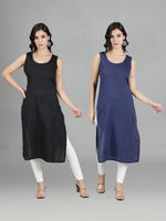 Load image into Gallery viewer, Seva Chikan Cotton Long Slips Combo Of Black (Pack of 2)