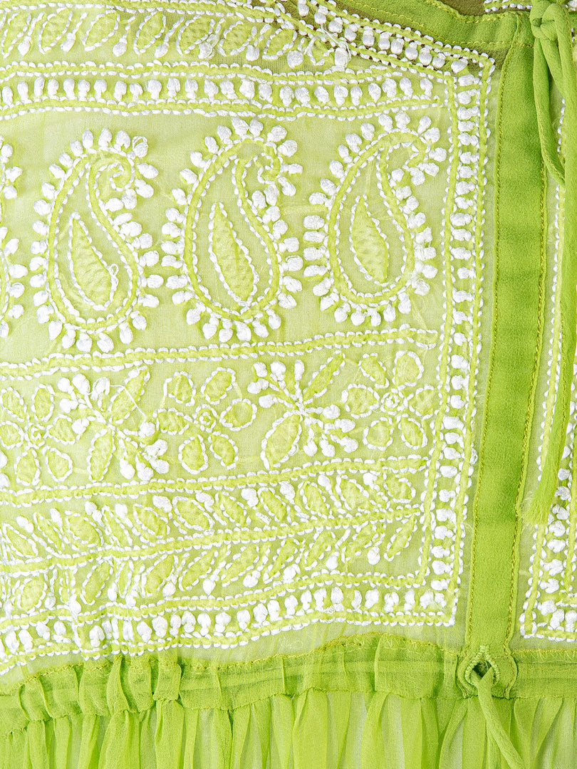Seva Chikan Hand Embroidered Light Green Georgette Lucknowi Chikankari Anarkali-SCL1352