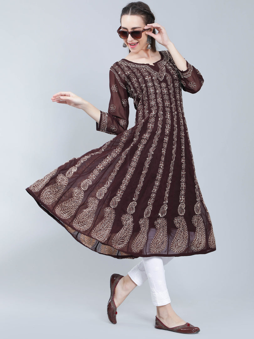 Seva Chikan Hand Embroidered Georgette Lucknowi Chikankari Anarkali