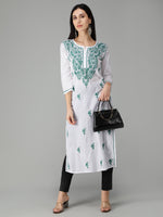 Load image into Gallery viewer, Seva Chikan Hand Embroidered White Cotton Lucknowi Chikankari Kurta
