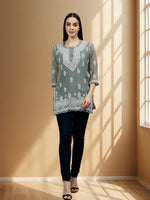 Load image into Gallery viewer, Seva Chikan Hand Embroidered Georgette Lucknowi Chikankari Top With Slip