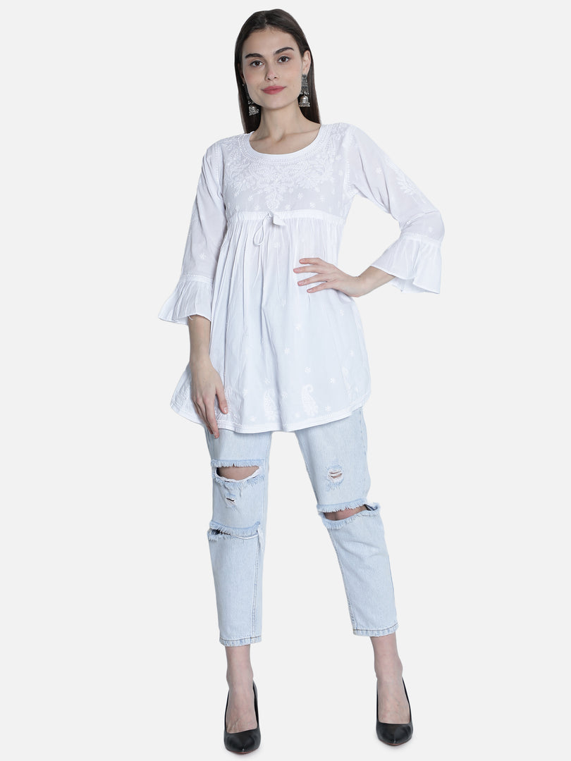Seva Chikan Hand Embroidered Cotton Lucknowi Chikan Short Top