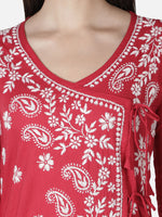 Load image into Gallery viewer, Seva Chikan Hand Embroidered Red Cotton Chikankari Angarkha Style Kurta
