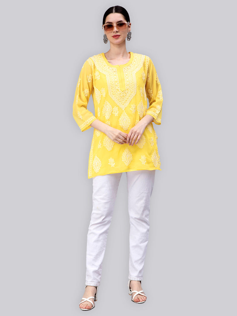 Seva Chikan Hand Embroidered Georgette Lucknowi Chikankari Top With Slip