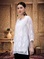 Load image into Gallery viewer, Seva Chikan Hand Embroidered Georgette Lucknowi Chikankari Top With Slip