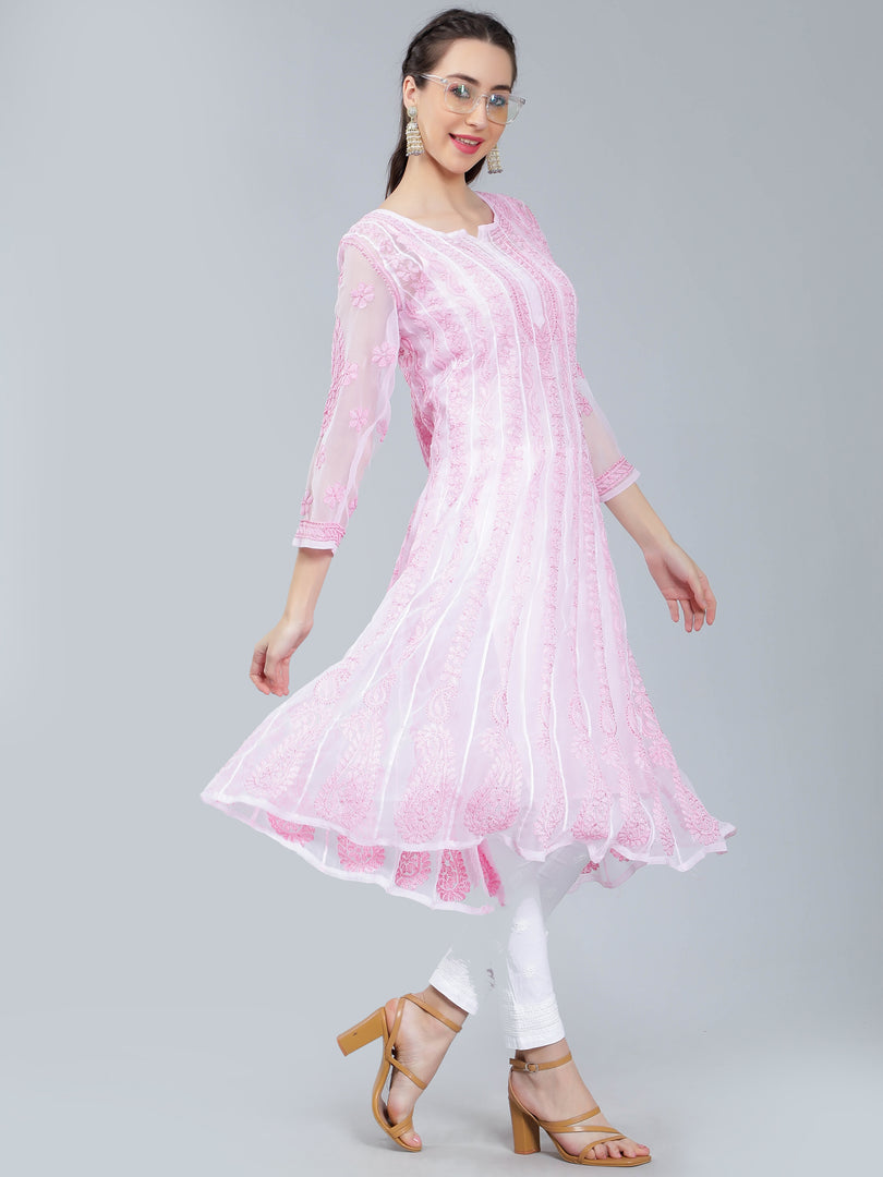 Seva Chikan Hand Embroidered Georgette Lucknowi Chikankari Anarkali