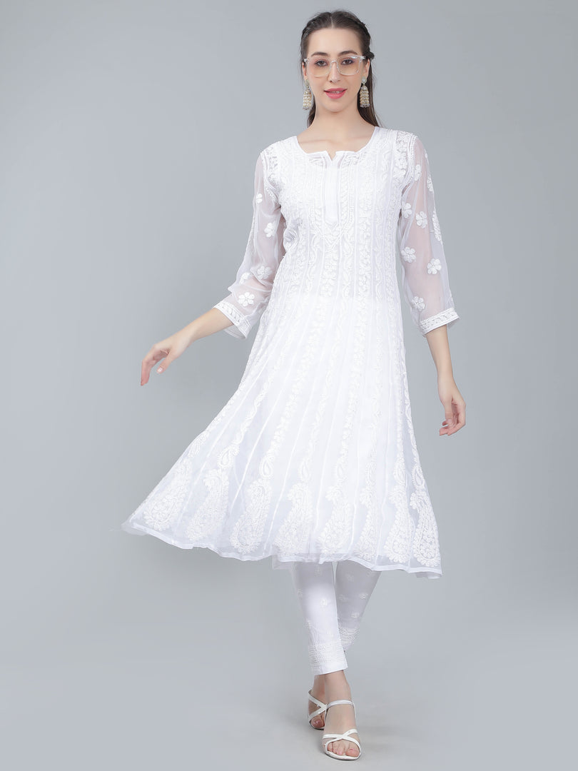 Seva Chikan Hand Embroidered Georgette Lucknowi Chikankari Anarkali