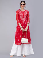 Load image into Gallery viewer, Seva Chikan Hand Embroidered Georgette Chikankari Kurta With Matching Slip