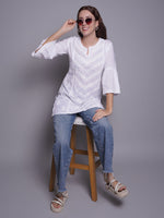 Load image into Gallery viewer, Seva Chikan Hand Embroidered White Cotton Lucknowi Chikan Top-SCL9235