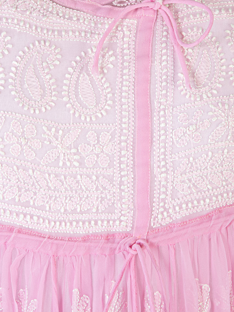 Seva Chikan Hand Embroidered Pink Georgette Lucknowi Chikankari Anarkali-SCL1319