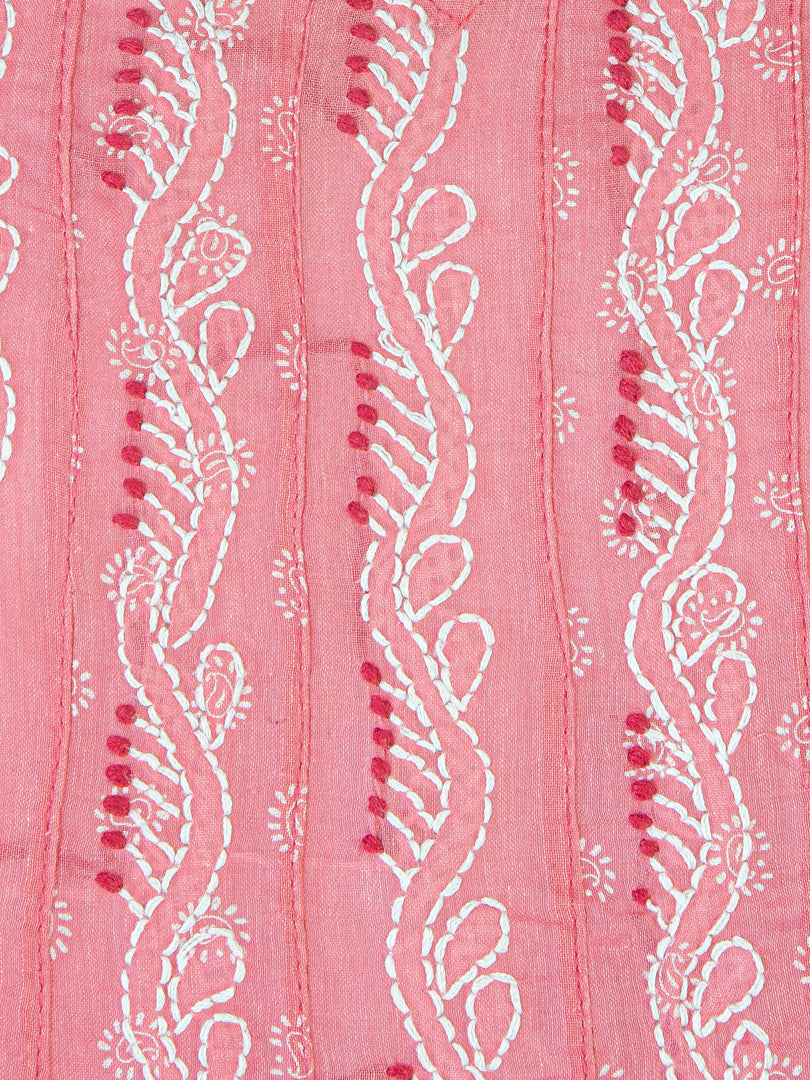 Seva Chikan Hand Embroidered Pink Cotton Lucknowi Chikankari Anarkali-SCL1239