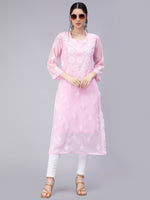 Load image into Gallery viewer, Seva Chikan Hand Embroidered Georgette Chikankari Kurta With Matching Slip
