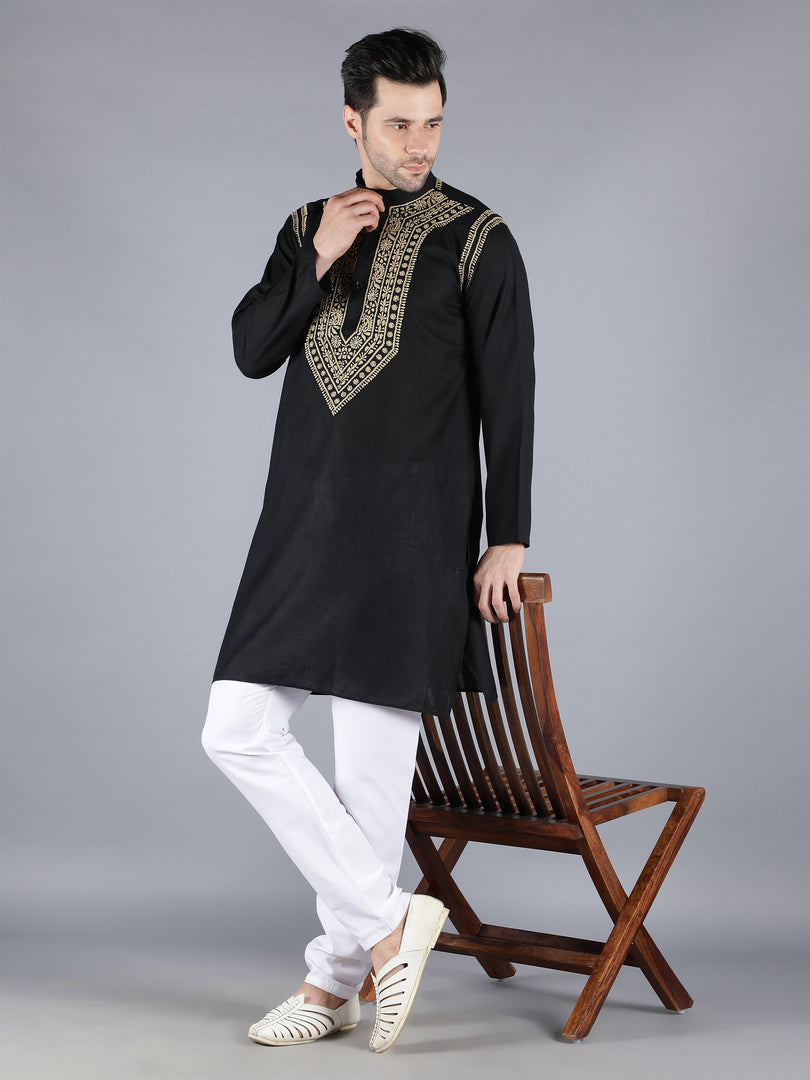 Seva Chikan Hand Embroidered Cotton Lucknowi Chikan Mens Kurta