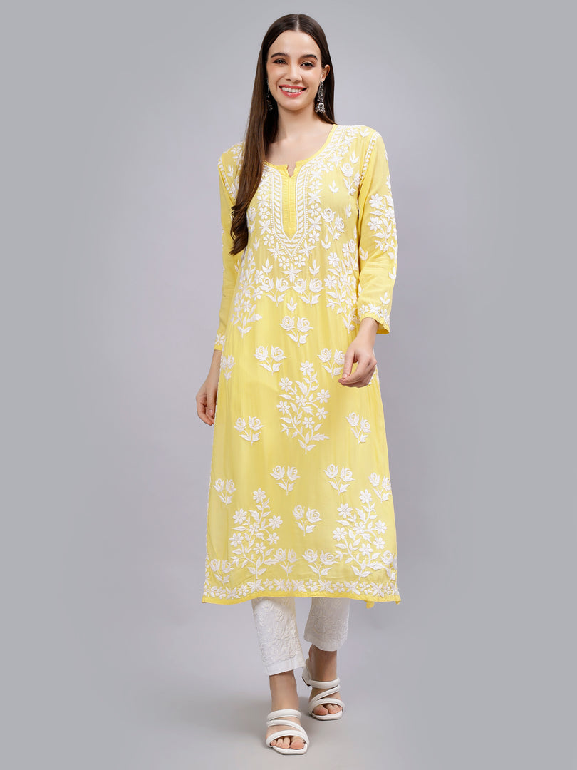 Seva Chikan Hand Embroidered White Lycra Lucknowi Chikankari Palazzo-SCL11032