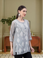 Load image into Gallery viewer, Seva Chikan Hand Embroidered Georgette Lucknowi Chikankari Top With Slip