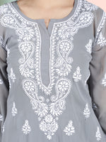 Load image into Gallery viewer, Seva Chikan Hand Embroidered Georgette Lucknowi Chikan Kurti With Slip