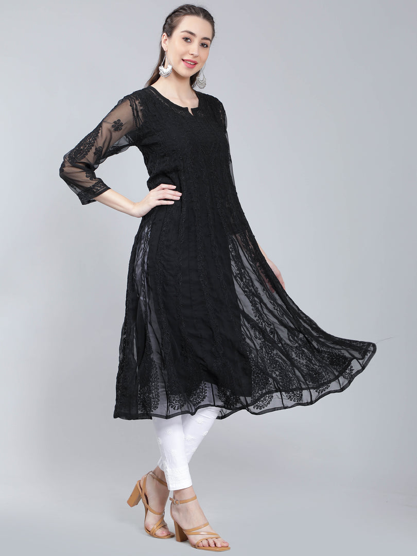Seva Chikan Hand Embroidered Georgette Lucknowi Chikankari Anarkali