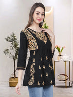 Load image into Gallery viewer, Seva Chikan Hand Embroidered Black Cotton Lucknowi Chikankari Top