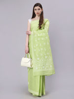 Load image into Gallery viewer, Seva Chikan Hand Embroidered Green Terivoil Cotton Lucknowi Chikankari Saree- SCL6047