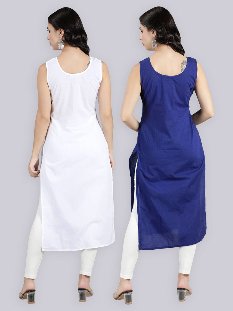 Seva Chikan Cotton Long Slips Combo of White (Pack of 2)