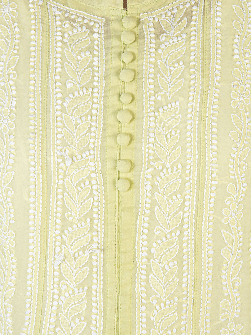 Seva Chikan Hand Embroidered Light Green Cotton Lucknowi Chikankari Anarkali-SCL1324