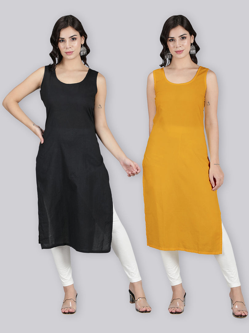 Seva Chikan Cotton Long Slips Combo of Black (Pack of 2)