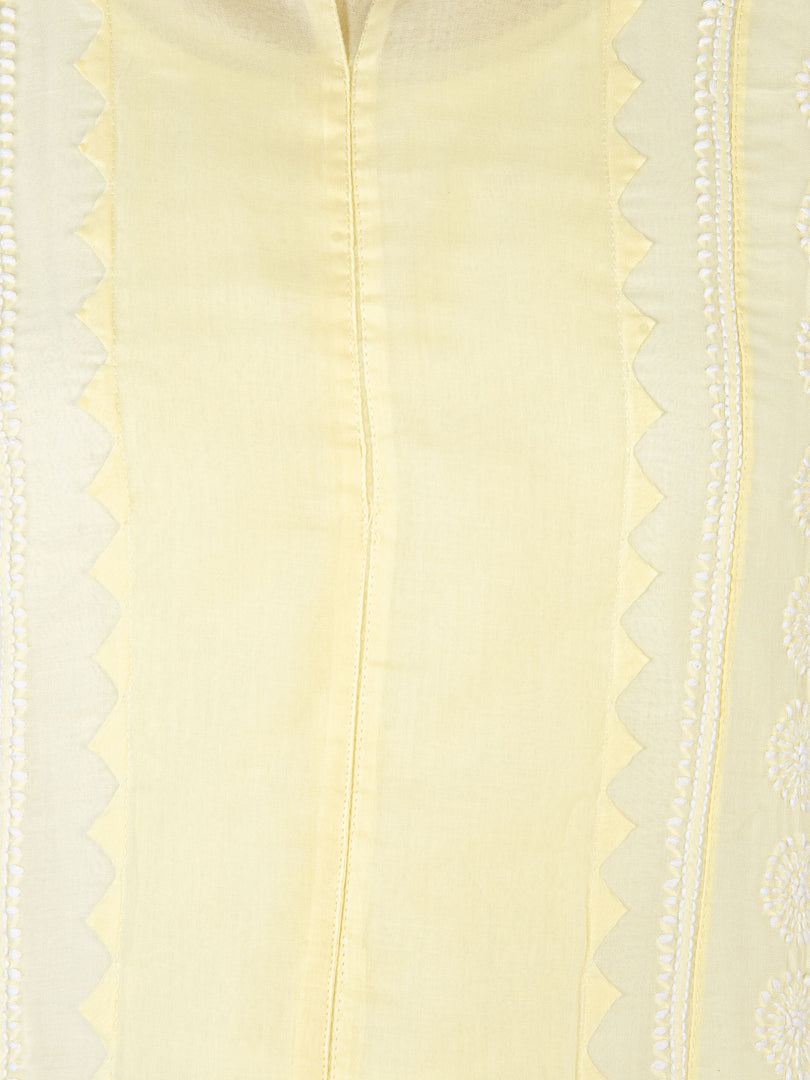 Seva Chikan Hand Embroidered Yellow Cotton Lucknowi Chikankari Anarkali-SCL1770