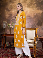 Load image into Gallery viewer, Seva Chikan Hand Embroidered Mustard Rayon Lucknowi Chikankari Kurta-SCL4588