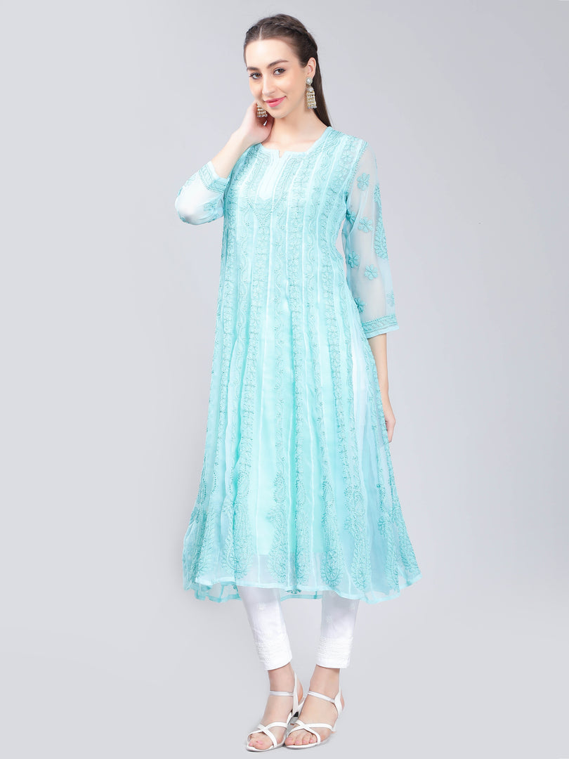Seva Chikan Hand Embroidered Georgette Lucknowi Chikankari Anarkali