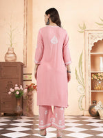 Load image into Gallery viewer, Seva Chikan Hand Embroidered Peach Rayon Lucknowi Chikankari Kurta Set SCL8046