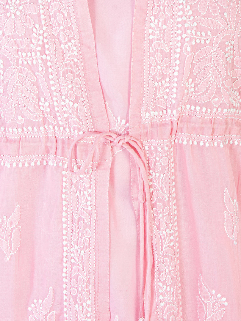 Seva Chikan Hand Embroidered Pink Cotton Lucknowi Chikankari Sarag-SCL1366