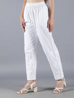 Load image into Gallery viewer, Seva Chikan Hand Embroidered White Lycra Lucknawi Chikankari Pant-SCL11015