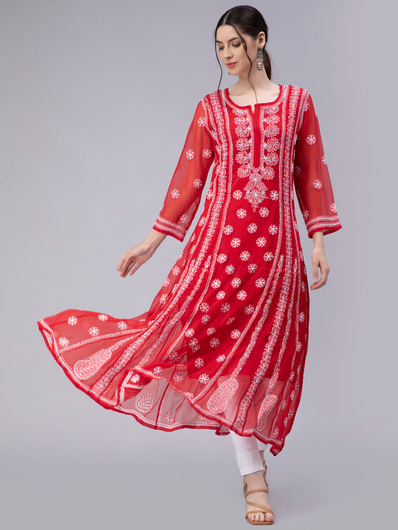 Seva Chikan Hand Embroidered Georgette Lucknowi Chikankari Anarkali Kurta