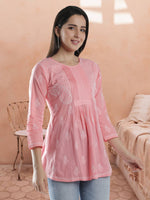 Load image into Gallery viewer, Seva Chikan Hand Embroidered Cotton Lucknowi Chikan Short Top