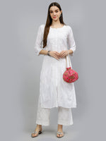 Load image into Gallery viewer, Seva Chikan Hand Embroidered White Rayon Cotton Lucknawi Chikankari Palazzo-SCL11000